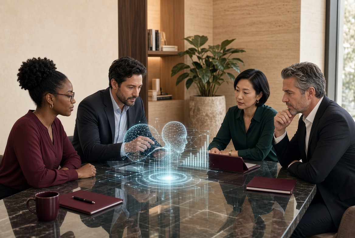 Professionals collaborating on future technology investments